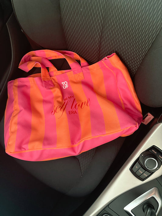 Coral Striped Tote
