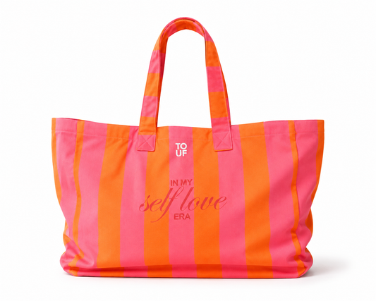 Coral Striped Tote